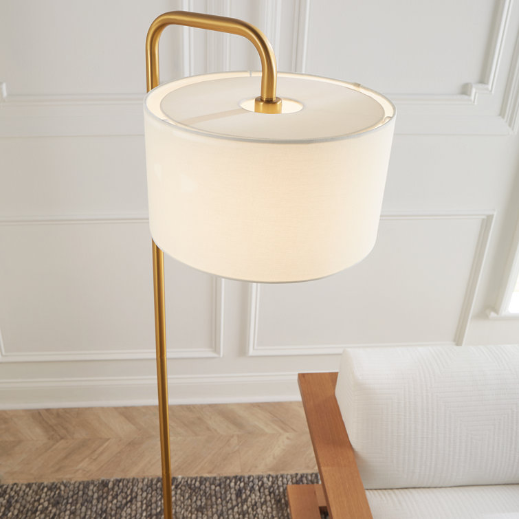 Dean Burnished Brass Outdoor Floor Lamp with White Linen Shade