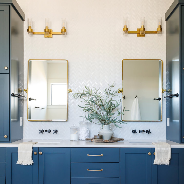 Geneva Burnished Brass 3-Light Vanity Fixture with Fluted Shades