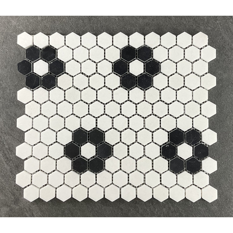 Thassos White and Black Marble Hexagon Mosaic Tile