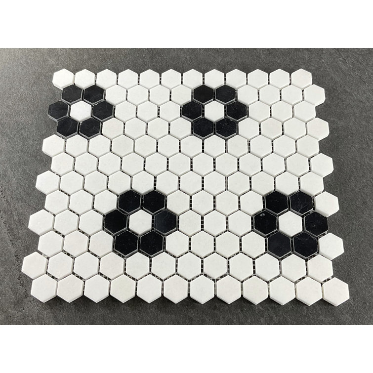 Thassos White and Black Marble Hexagon Mosaic Tile