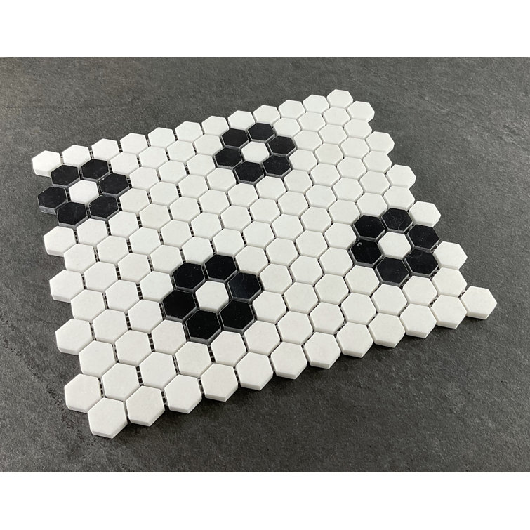 Thassos White and Black Marble Hexagon Mosaic Tile