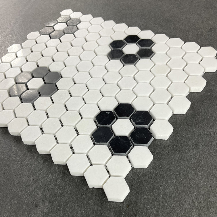 Thassos White and Black Marble Hexagon Mosaic Tile