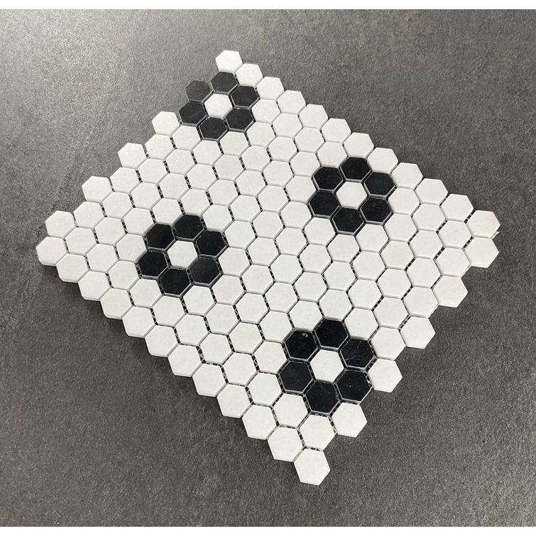 Thassos White and Black Marble Hexagon Mosaic Tile