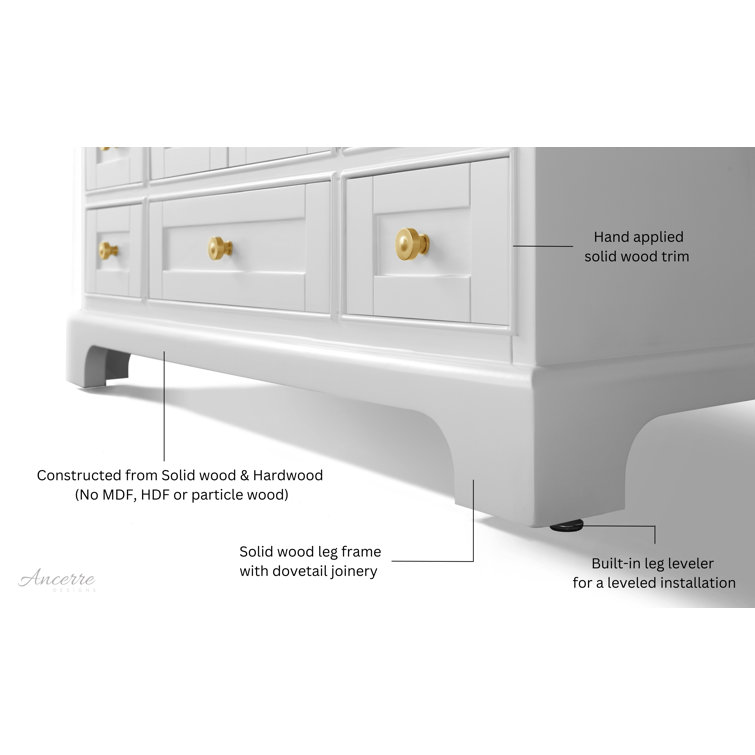 Audrey 60'' White Double Bathroom Vanity with Marble Top and Gold Hardware