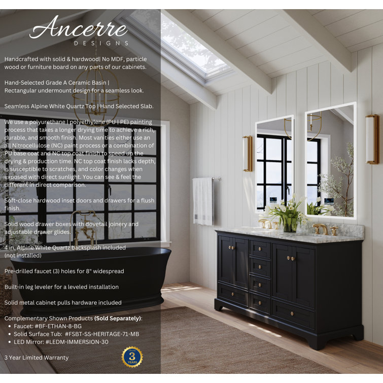 Audrey 60'' Black Onyx Double Bathroom Vanity with Marble Top
