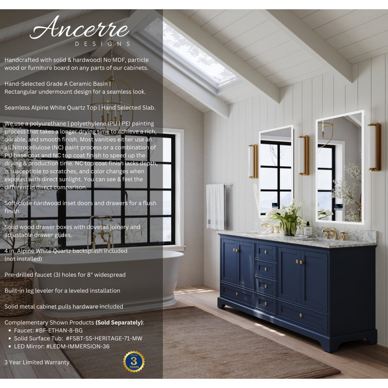 Audrey 72'' Sapphire Gray Double Bathroom Vanity with Marble Top