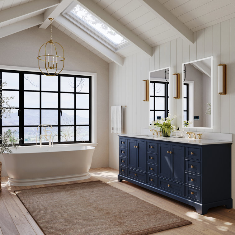 Audrey 84'' Heritage Blue Double Vanity with Calacatta Quartz Top