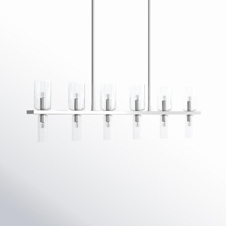Polished Nickel 12-Light Glass Linear Island Pendant