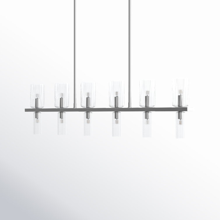 Polished Nickel 12-Light Glass Linear Island Pendant