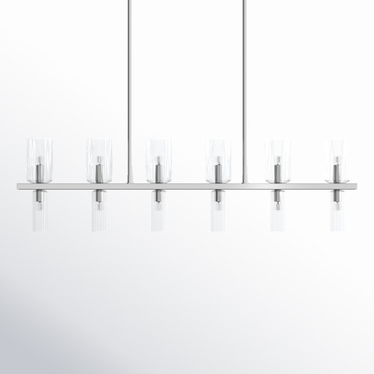 Polished Nickel 12-Light Glass Linear Island Pendant