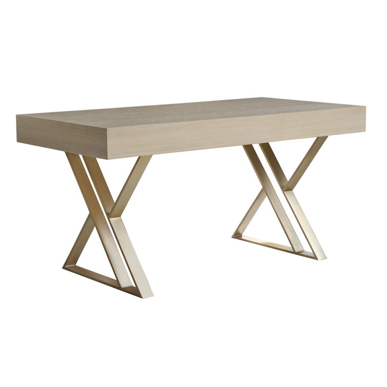 Sandscape White Oak Writing Desk with Drawer and Champagne Accents