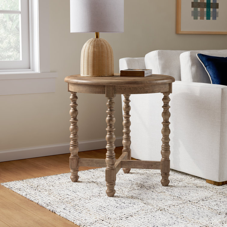 Traditional Round Brown Reclaimed Fir End Table, 26"