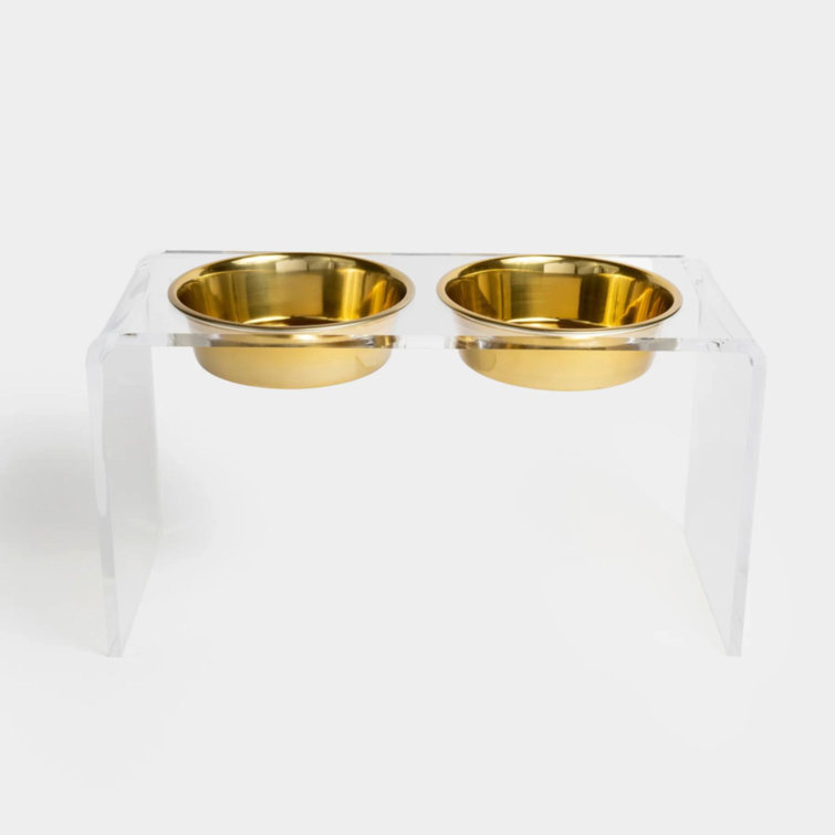 Tall Clear Acrylic Elevated Pet Feeder with Stainless Steel Bowls