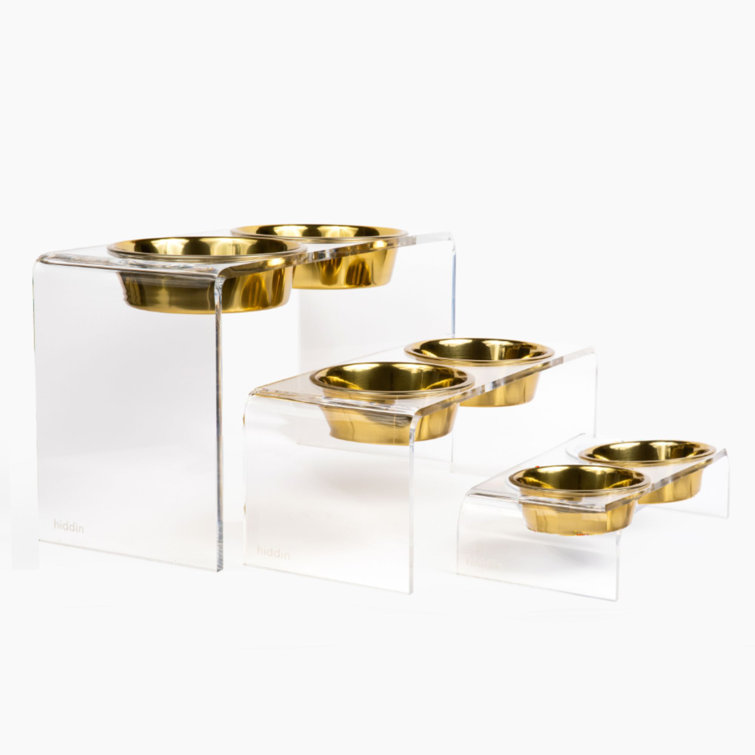 Tall Clear Acrylic Elevated Pet Feeder with Stainless Steel Bowls