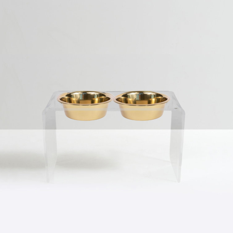 Tall Clear Acrylic Elevated Pet Feeder with Stainless Steel Bowls