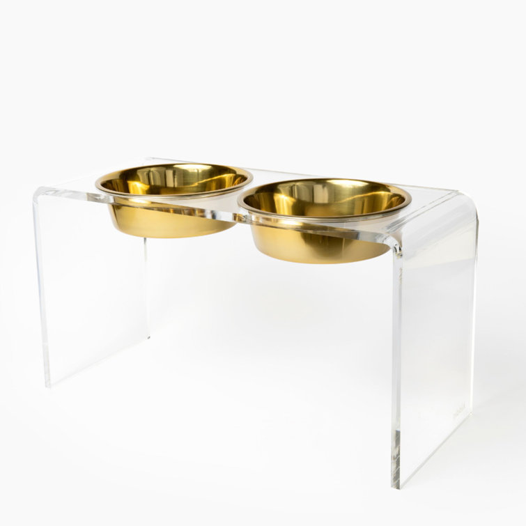 Tall Clear Acrylic Elevated Pet Feeder with Stainless Steel Bowls