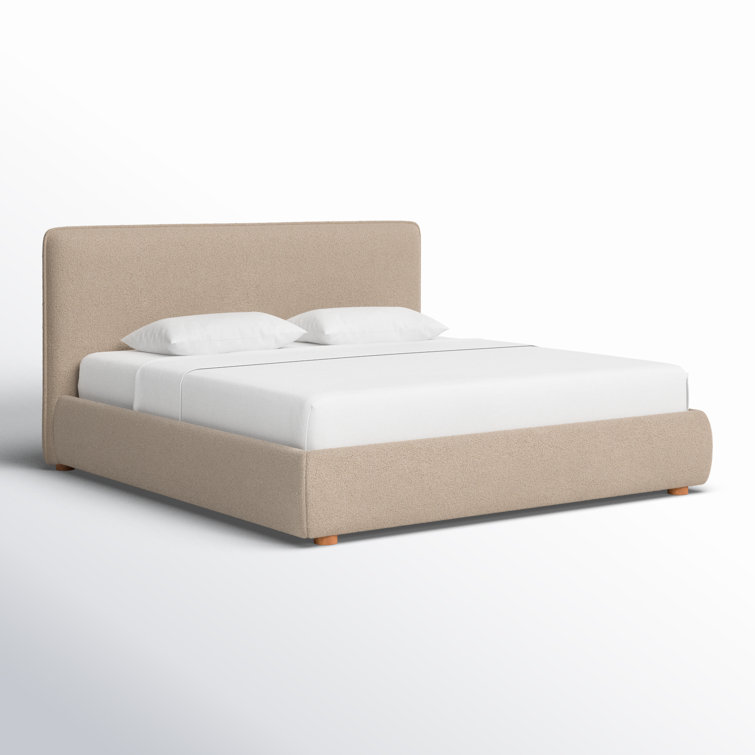 King Beige Linen Upholstered Bed with Birch Wood Frame