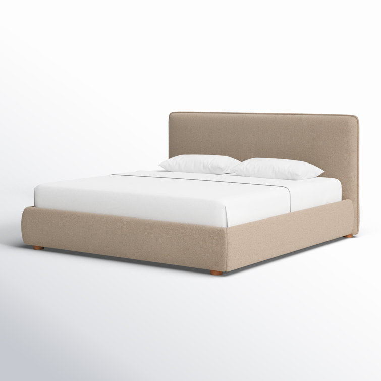King Beige Linen Upholstered Bed with Birch Wood Frame