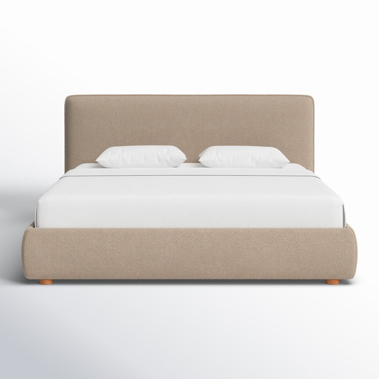King Beige Linen Upholstered Bed with Birch Wood Frame