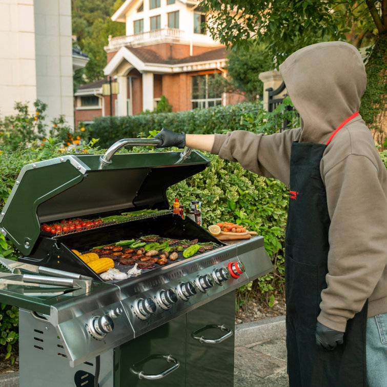 Olive Green Stainless Steel 6-Burner Propane Gas Grill with Side Burner