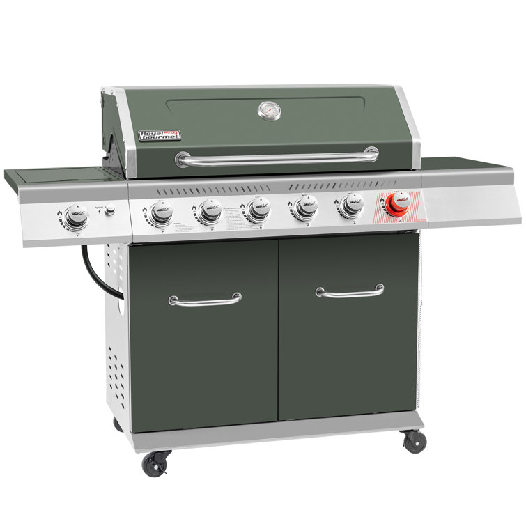 Olive Green Stainless Steel 6-Burner Propane Gas Grill with Side Burner