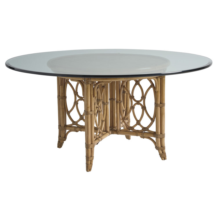 Round Glass Top Dining Table with Bamboo Base