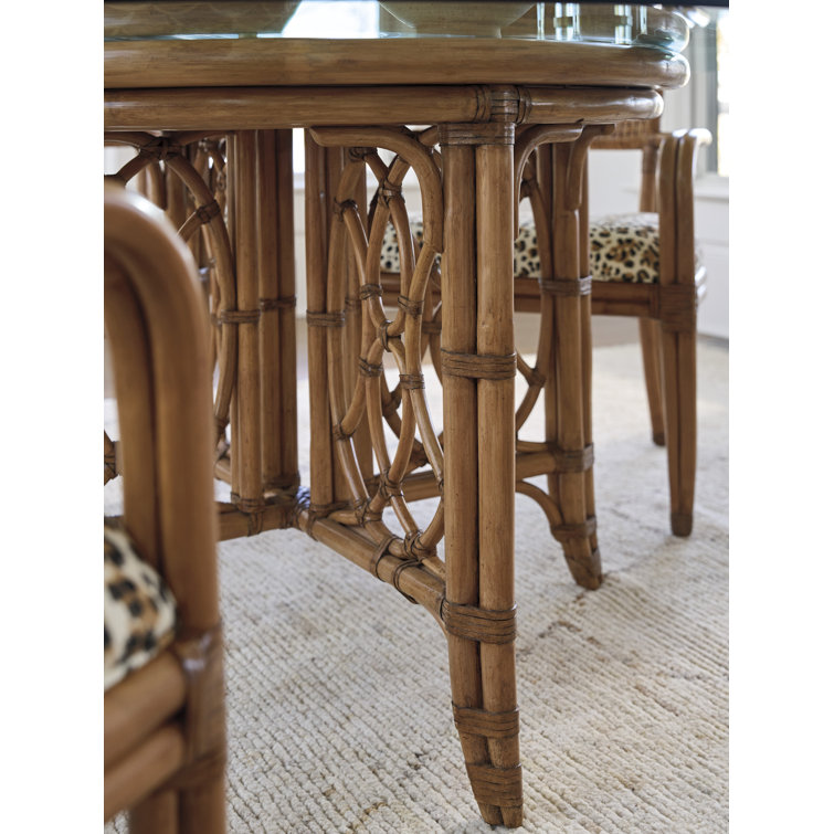 Round Glass Top Dining Table with Bamboo Base