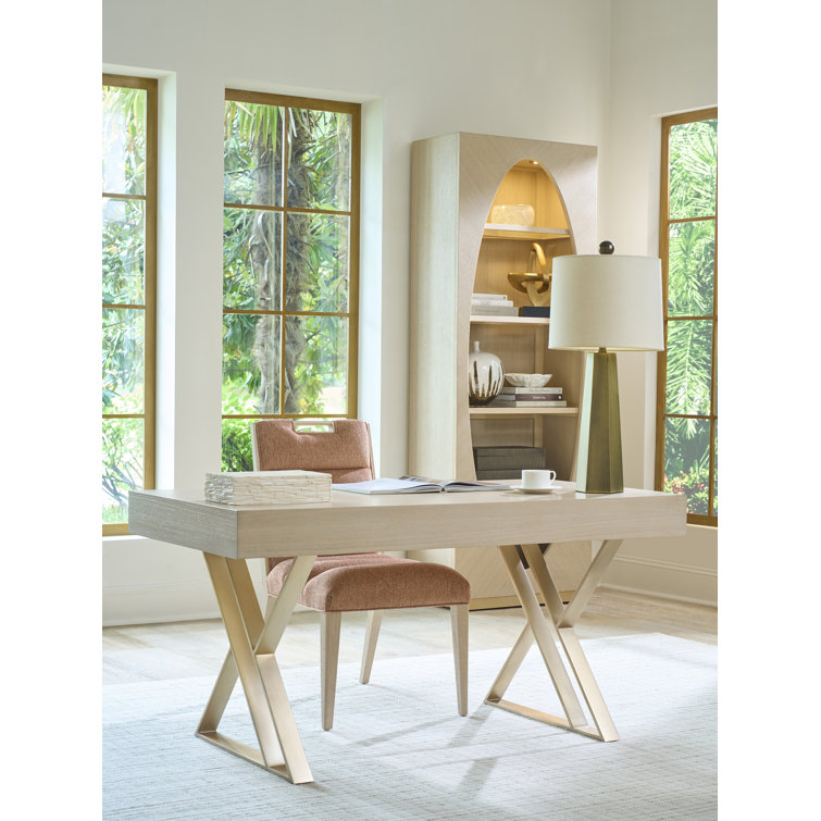 Sandscape White Oak Writing Desk with Drawer and Champagne Accents