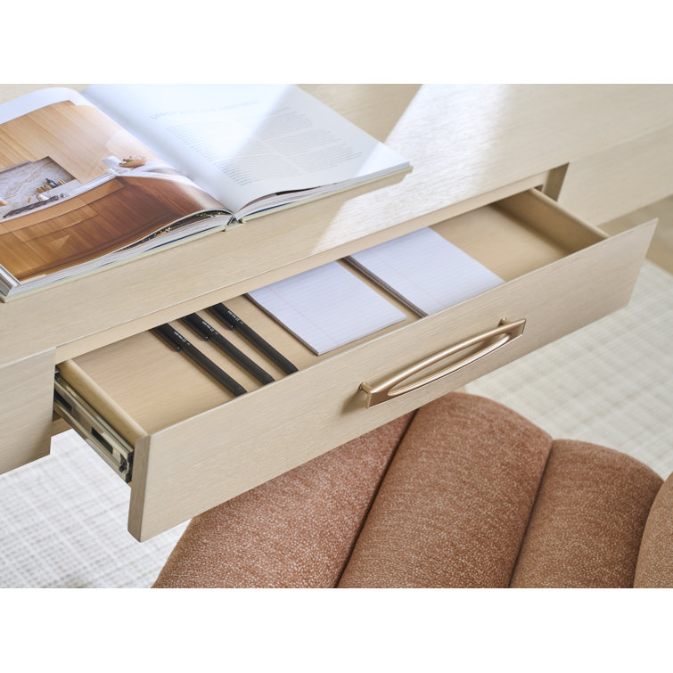 Sandscape White Oak Writing Desk with Drawer and Champagne Accents