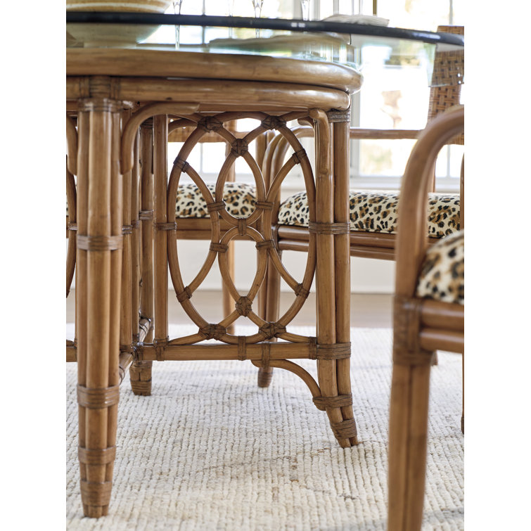 Round Glass Top Dining Table with Bamboo Base