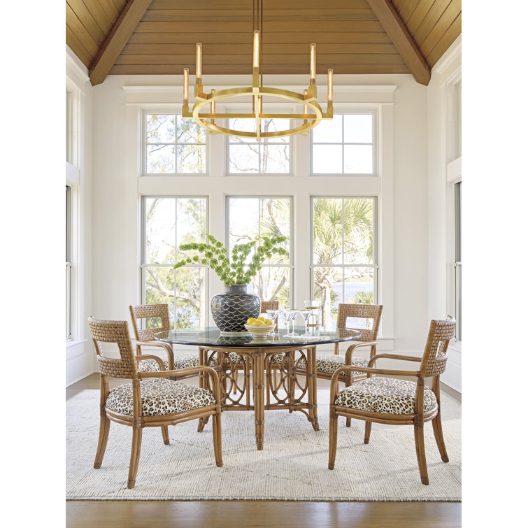 Round Glass Top Dining Table with Bamboo Base