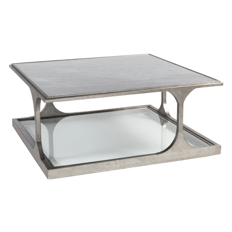 Silver Square Metal and Glass Cocktail Table