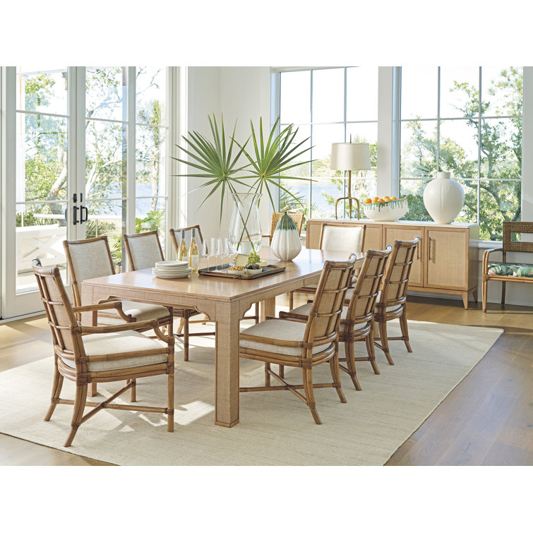 Beige Leather-Wrapped Rattan Arm Chair with Raffia Accents