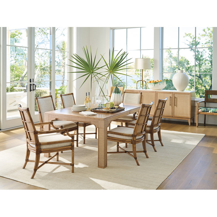 Beige Leather-Wrapped Rattan Arm Chair with Raffia Accents