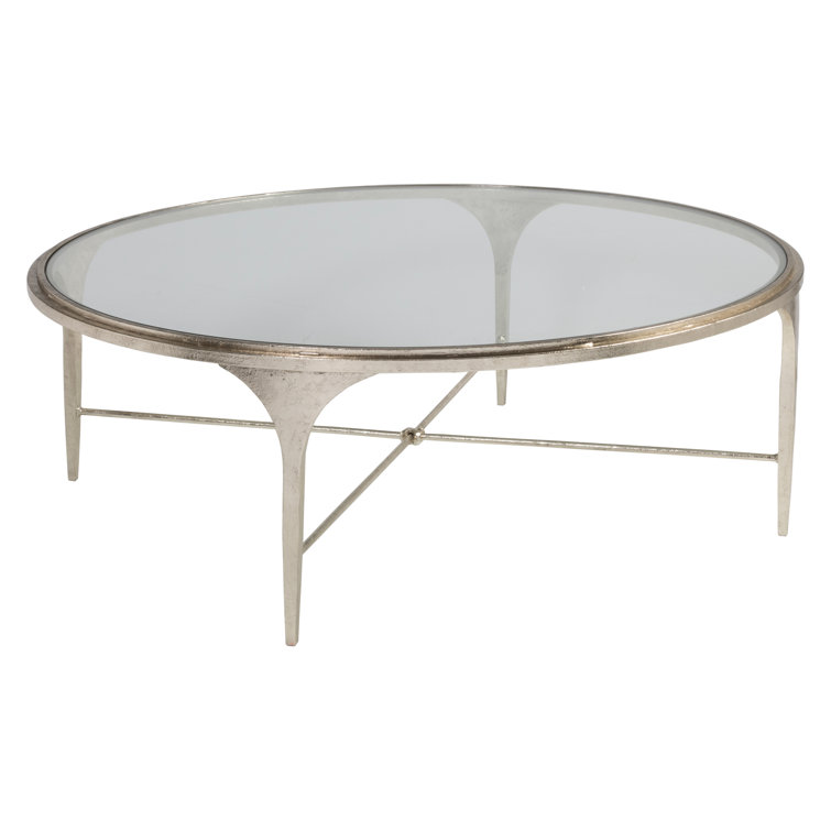 Champagne Round Metal and Glass Cocktail Table