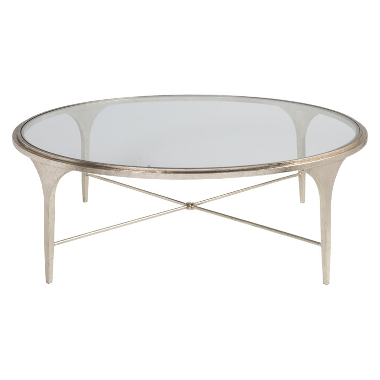 Champagne Round Metal and Glass Cocktail Table