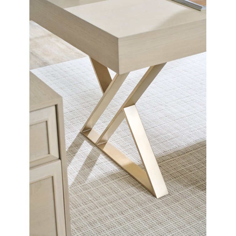 Sandscape White Oak Writing Desk with Drawer and Champagne Accents
