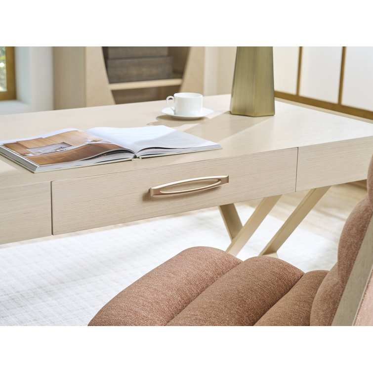 Sandscape White Oak Writing Desk with Drawer and Champagne Accents