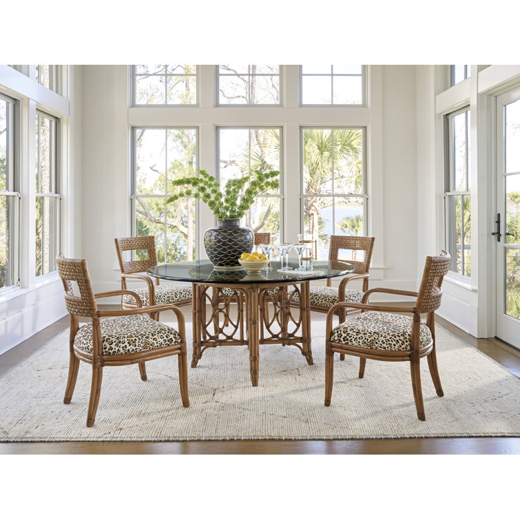 Round Glass Top Dining Table with Bamboo Base