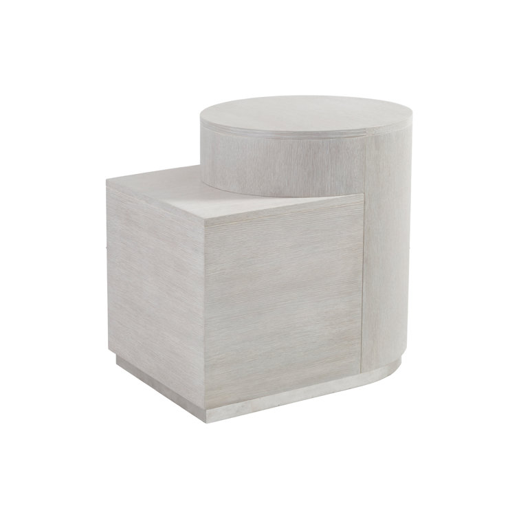 Misty White Gray Round Wood and Metal Split Level End Table