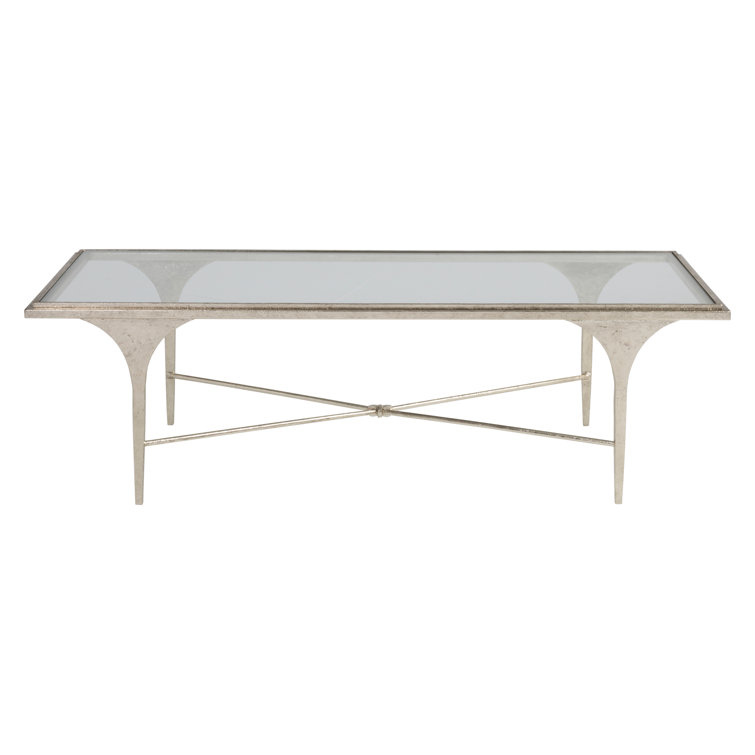 Champagne Silver Rectangular Metal and Glass Cocktail Table