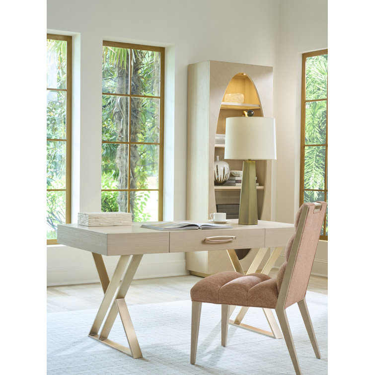 Sandscape White Oak Writing Desk with Drawer and Champagne Accents