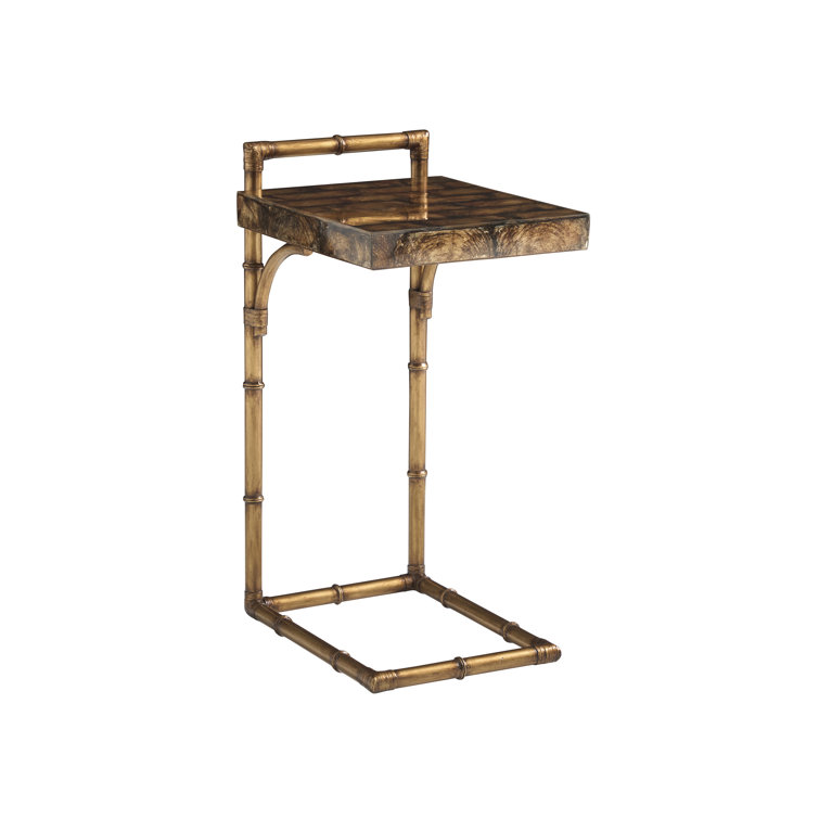 Bronze and Driftwood Coastal Accent Table with Capiz Shell Top