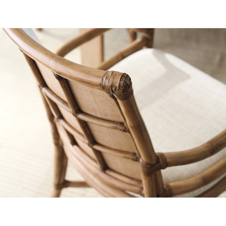 Beige Leather-Wrapped Rattan Arm Chair with Raffia Accents
