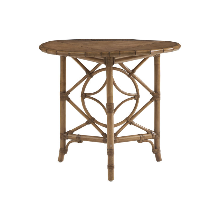 Round Light Brown Bamboo Veneer Drop-Leaf Accent Table