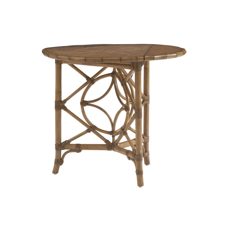 Round Light Brown Bamboo Veneer Drop-Leaf Accent Table