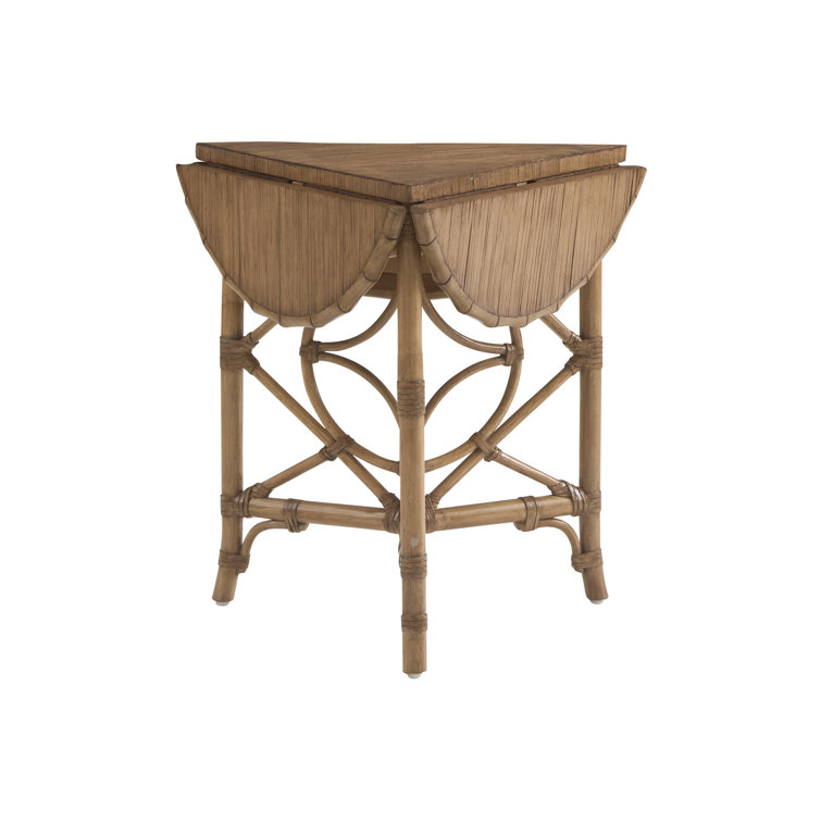 Round Light Brown Bamboo Veneer Drop-Leaf Accent Table