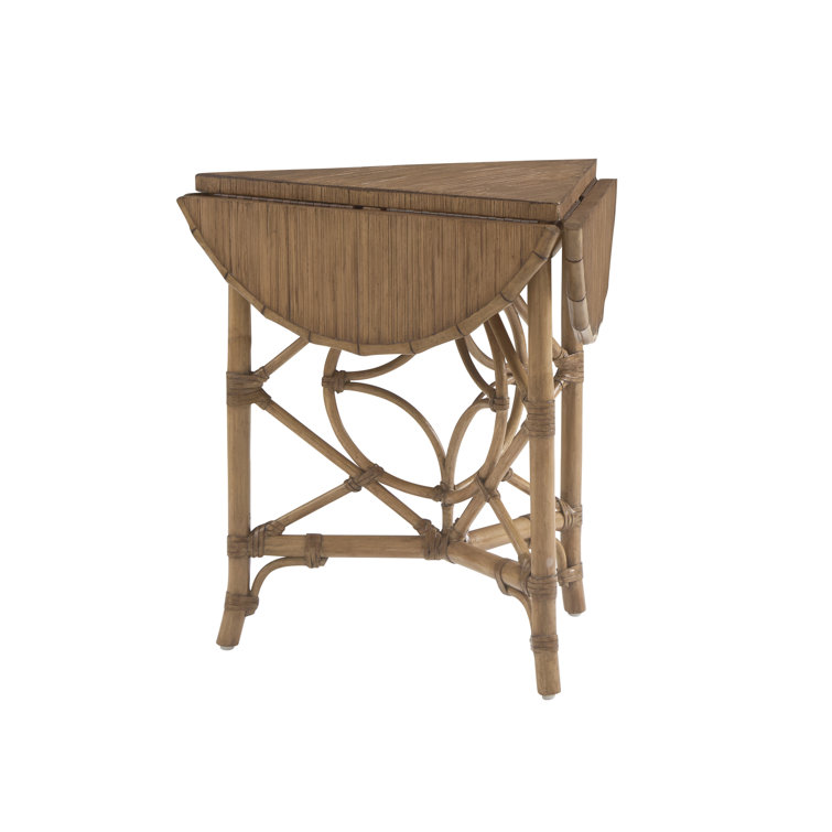 Round Light Brown Bamboo Veneer Drop-Leaf Accent Table