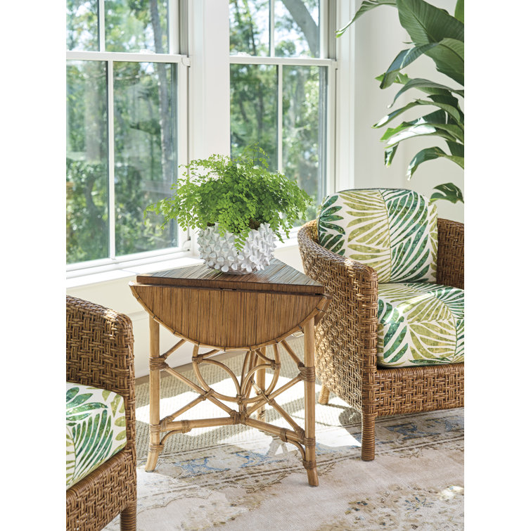 Round Light Brown Bamboo Veneer Drop-Leaf Accent Table