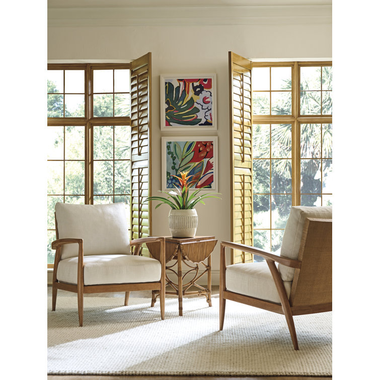 Round Light Brown Bamboo Veneer Drop-Leaf Accent Table